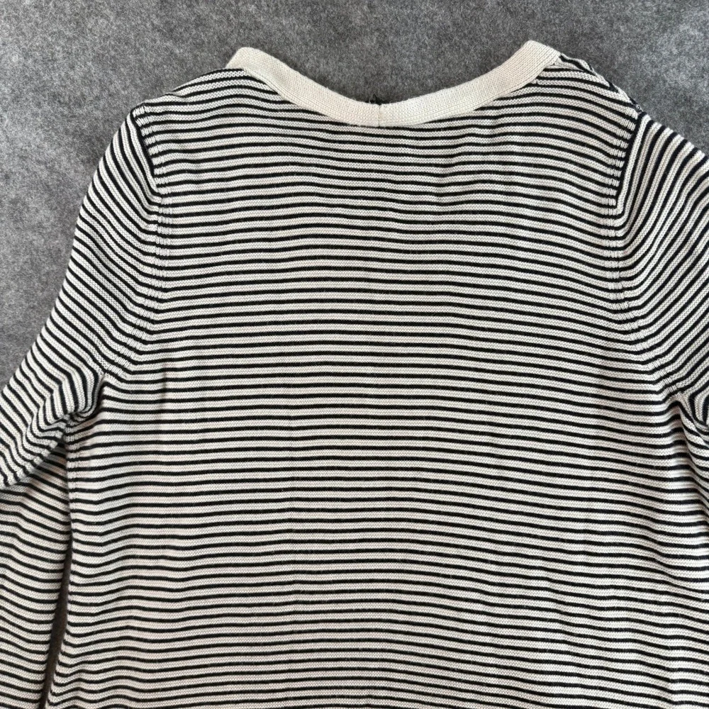 Talbots Sweater Women 2X Black White Striped V-Neck Knit Long Sleeve Trim